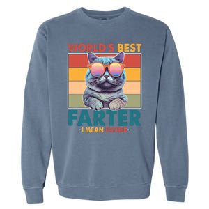 Worlds Best Farter I Mean Father Funny Retro Cat Garment-Dyed Sweatshirt