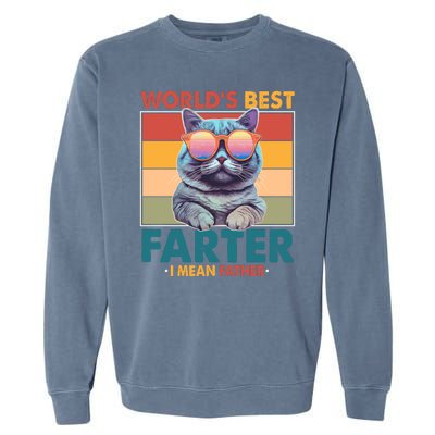 Worlds Best Farter I Mean Father Funny Retro Cat Garment-Dyed Sweatshirt