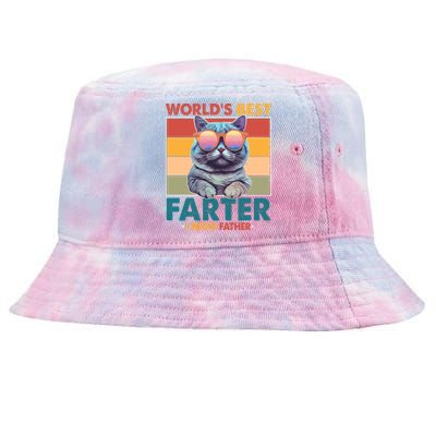 Worlds Best Farter I Mean Father Funny Retro Cat Tie-Dyed Bucket Hat