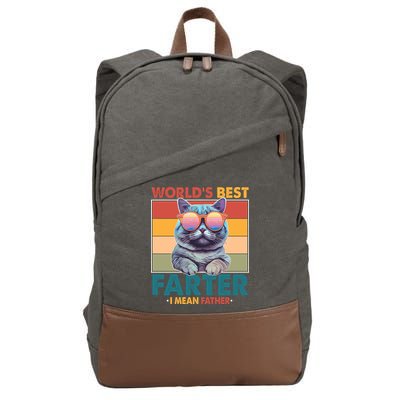 Worlds Best Farter I Mean Father Funny Retro Cat Cotton Canvas Backpack