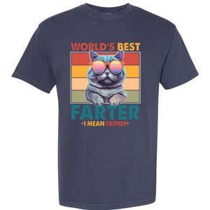 Worlds Best Farter I Mean Father Funny Retro Cat Garment-Dyed Heavyweight T-Shirt