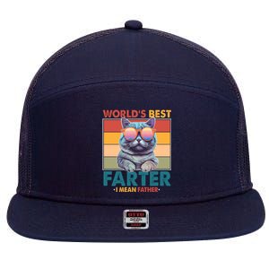 Worlds Best Farter I Mean Father Funny Retro Cat 7 Panel Mesh Trucker Snapback Hat