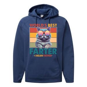 Worlds Best Farter I Mean Father Funny Retro Cat Performance Fleece Hoodie