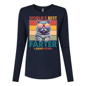 Worlds Best Farter I Mean Father Funny Retro Cat Womens Cotton Relaxed Long Sleeve T-Shirt