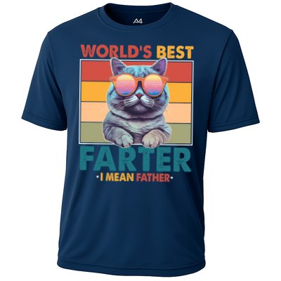 Worlds Best Farter I Mean Father Funny Retro Cat Performance Shirt