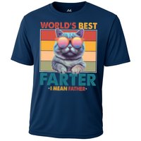 Worlds Best Farter I Mean Father Funny Retro Cat Cooling Performance Crew T-Shirt