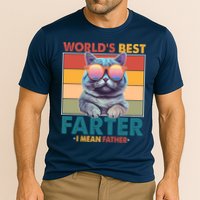 Worlds Best Farter I Mean Father Funny Retro Cat Cooling Performance Crew T-Shirt