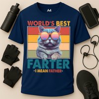 Worlds Best Farter I Mean Father Funny Retro Cat Cooling Performance Crew T-Shirt