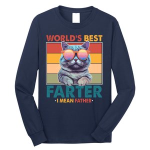 Worlds Best Farter I Mean Father Funny Retro Cat Long Sleeve Shirt