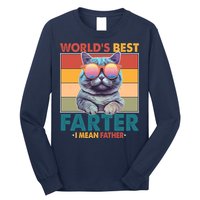 Worlds Best Farter I Mean Father Funny Retro Cat Long Sleeve Shirt
