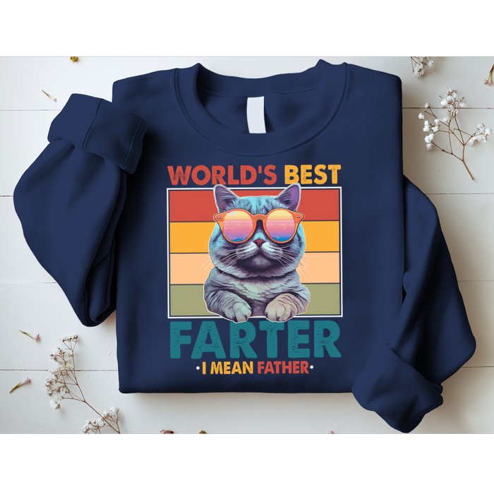 Worlds Best Farter I Mean Father Funny Retro Cat Sweatshirt