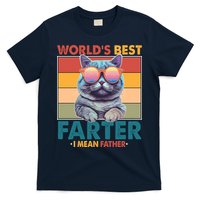 Worlds Best Farter I Mean Father Funny Retro Cat T-Shirt