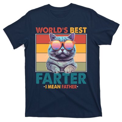 Worlds Best Farter I Mean Father Funny Retro Cat T-Shirt