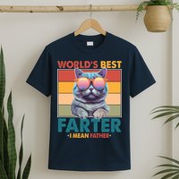 Worlds Best Farter I Mean Father Funny Retro Cat T-Shirt