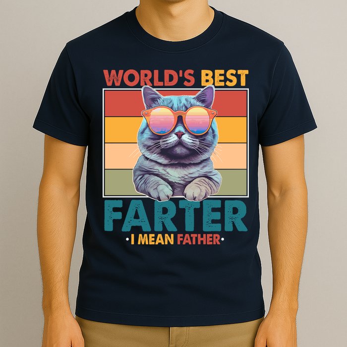 Worlds Best Farter I Mean Father Funny Retro Cat T-Shirt