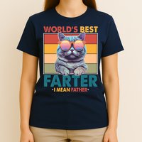 Worlds Best Farter I Mean Father Funny Retro Cat T-Shirt