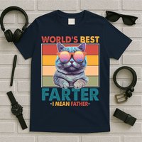 Worlds Best Farter I Mean Father Funny Retro Cat T-Shirt