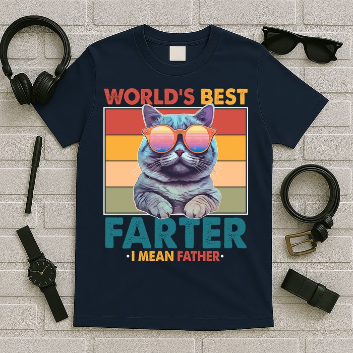 Worlds Best Farter I Mean Father Funny Retro Cat T-Shirt