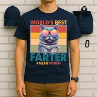Worlds Best Farter I Mean Father Funny Retro Cat T-Shirt