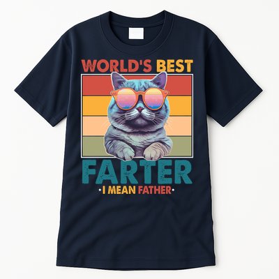 Worlds Best Farter I Mean Father Funny Retro Cat Tall T-Shirt