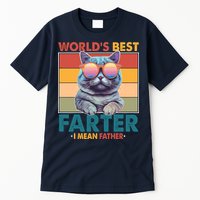 Worlds Best Farter I Mean Father Funny Retro Cat Tall T-Shirt