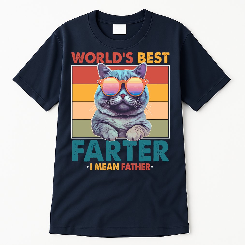 Worlds Best Farter I Mean Father Funny Retro Cat Tall T-Shirt