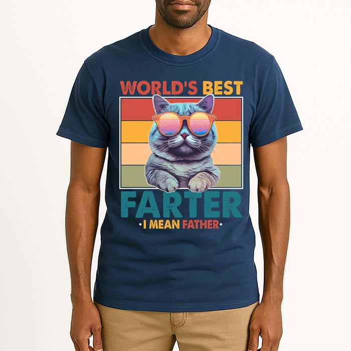 Worlds Best Farter I Mean Father Funny Retro Cat Tall T-Shirt