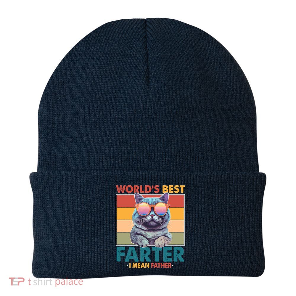 Worlds Best Farter I Mean Father Funny Retro Cat Beanie