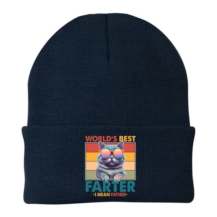 Worlds Best Farter I Mean Father Funny Retro Cat Knit Cap Winter Beanie