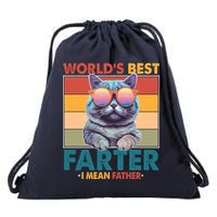 Worlds Best Farter I Mean Father Funny Retro Cat Drawstring Bag