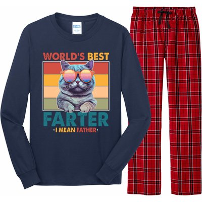 Worlds Best Farter I Mean Father Funny Retro Cat Long Sleeve Pajama Set