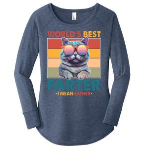 Worlds Best Farter I Mean Father Funny Retro Cat Women's Perfect Tri Tunic Long Sleeve Shirt