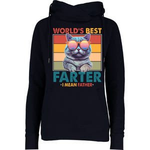 Worlds Best Farter I Mean Father Funny Retro Cat Womens Funnel Neck Pullover Hood