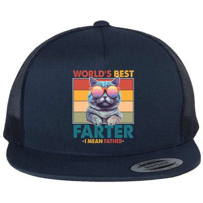 Worlds Best Farter I Mean Father Funny Retro Cat Flat Bill Trucker Hat