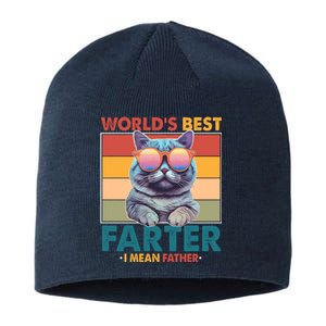 Worlds Best Farter I Mean Father Funny Retro Cat Sustainable Beanie