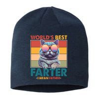 Worlds Best Farter I Mean Father Funny Retro Cat Sustainable Beanie