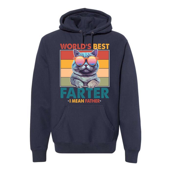 Worlds Best Farter I Mean Father Funny Retro Cat Premium Hoodie