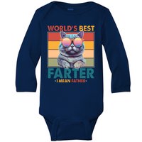 Worlds Best Farter I Mean Father Funny Retro Cat Baby Long Sleeve Bodysuit