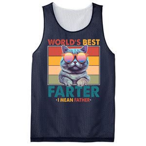 Worlds Best Farter I Mean Father Funny Retro Cat Mesh Reversible Basketball Jersey Tank