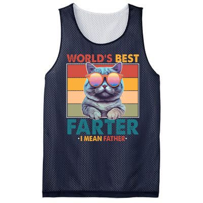 Worlds Best Farter I Mean Father Funny Retro Cat Mesh Reversible Basketball Jersey Tank