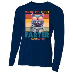 Worlds Best Farter I Mean Father Funny Retro Cat Cooling Performance Long Sleeve Crew