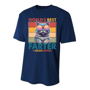 Worlds Best Farter I Mean Father Funny Retro Cat Performance Sprint T-Shirt