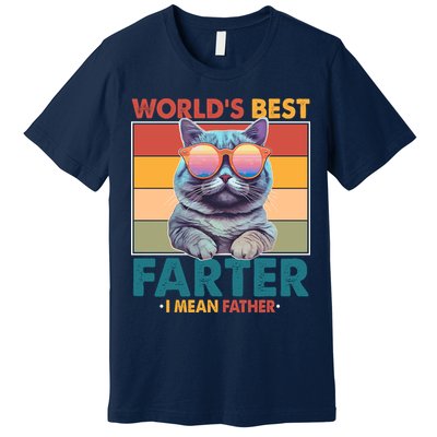 Worlds Best Farter I Mean Father Funny Retro Cat Premium T-Shirt