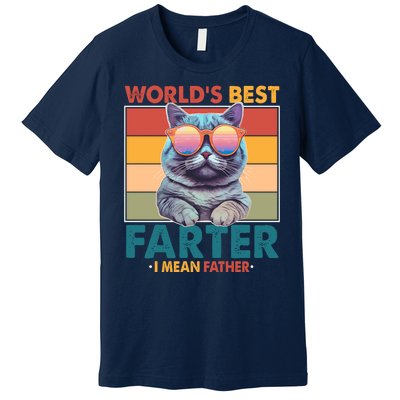 Worlds Best Farter I Mean Father Funny Retro Cat Premium T-Shirt