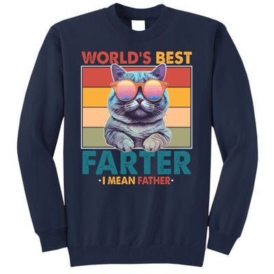 Worlds Best Farter I Mean Father Funny Retro Cat Tall Sweatshirt