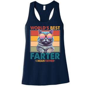 Worlds Best Farter I Mean Father Funny Retro Cat Women's Racerback Tank