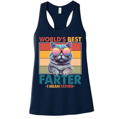 Worlds Best Farter I Mean Father Funny Retro Cat Womens Tank Top