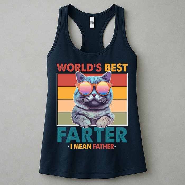 Worlds Best Farter I Mean Father Funny Retro Cat Womens Tank Top