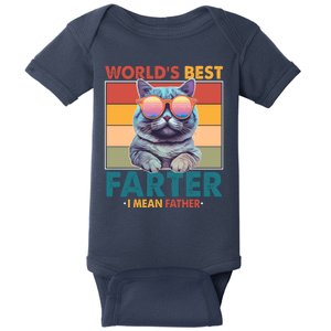 Worlds Best Farter I Mean Father Funny Retro Cat Baby Bodysuit