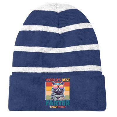 Worlds Best Farter I Mean Father Funny Retro Cat Striped Beanie with Solid Band